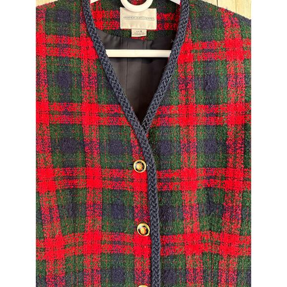 VTG 90s Amanda‎ Smith Blazer Jacket 12 Red Green Blue Plaid Christmas Holiday - Picture 3 of 10